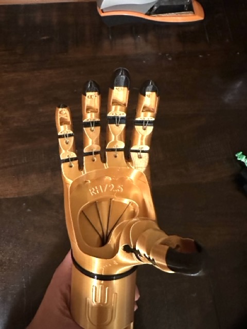 Kinetic Arm palm, tensioner cords and finger mechanism