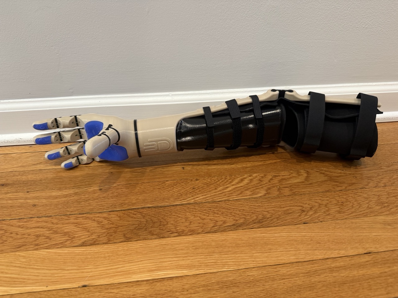 Front view, full arm, fingers curled forward on floor